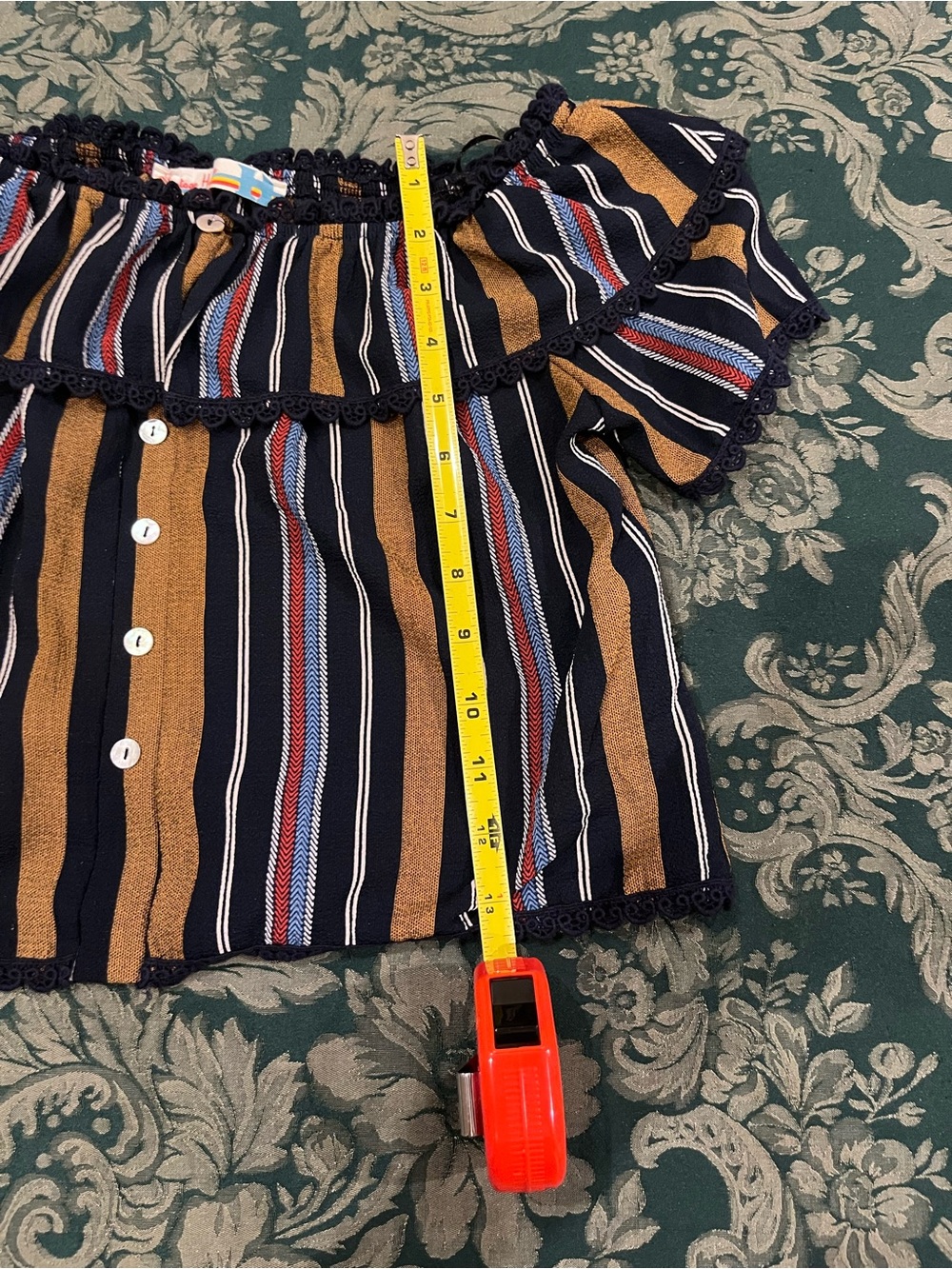 Vintage Havana Navy Blue Striped Tank with Red, White and Tan Accents
